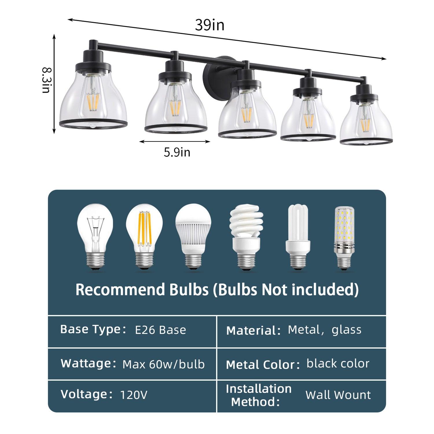Stylish Hermosa Modern 5-Light Bathroom Vanity Light in Polished Nickel & Black - Perfect for Contemporary Bathrooms, Powder Rooms & Spa-Like Retreats
