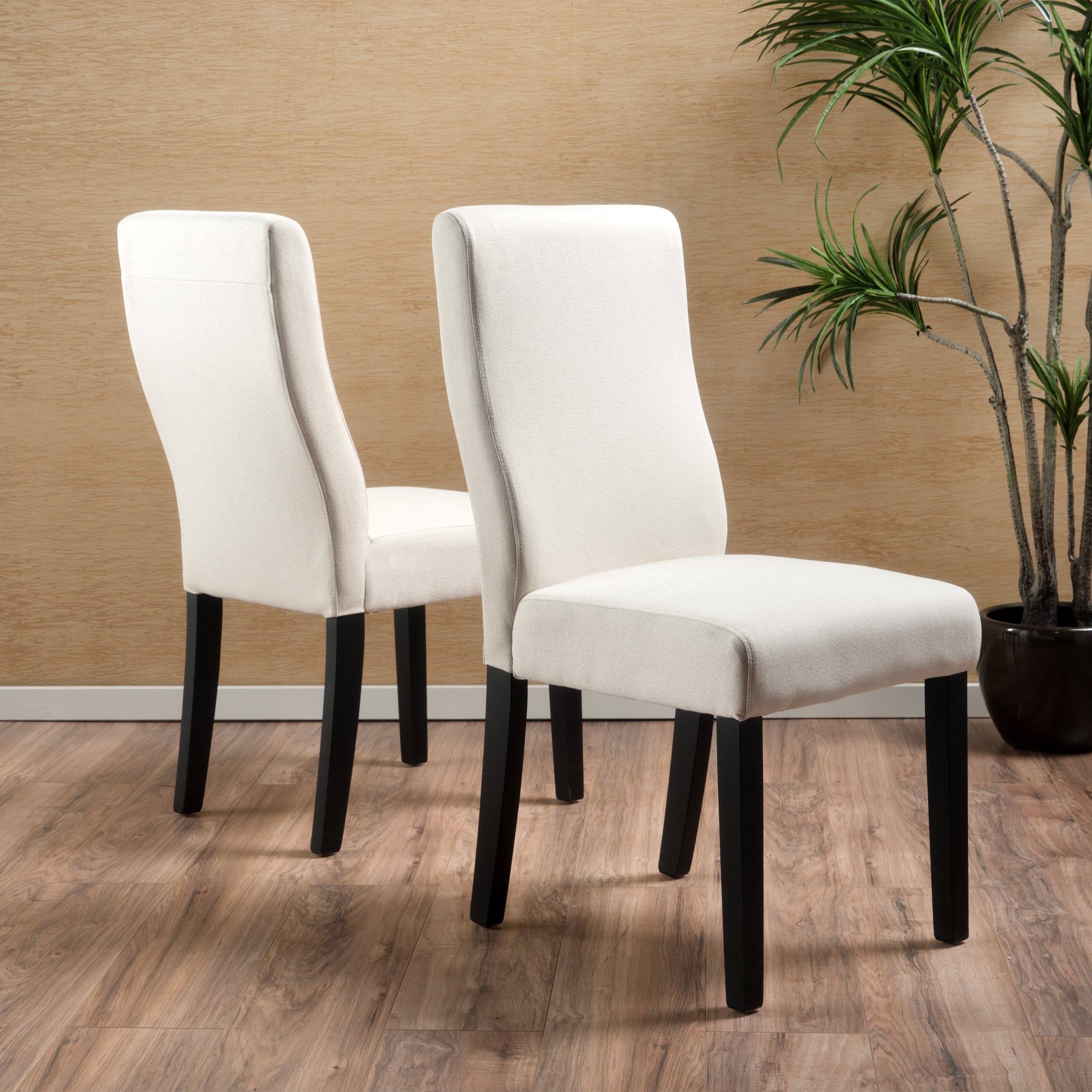 Christopher Knight Home Corbin Fabric Dining Chairs, 2-Piece Set in Ivory - Modern Upholstered Side Chairs for Kitchen, Dining Room, and Breakfast Nook