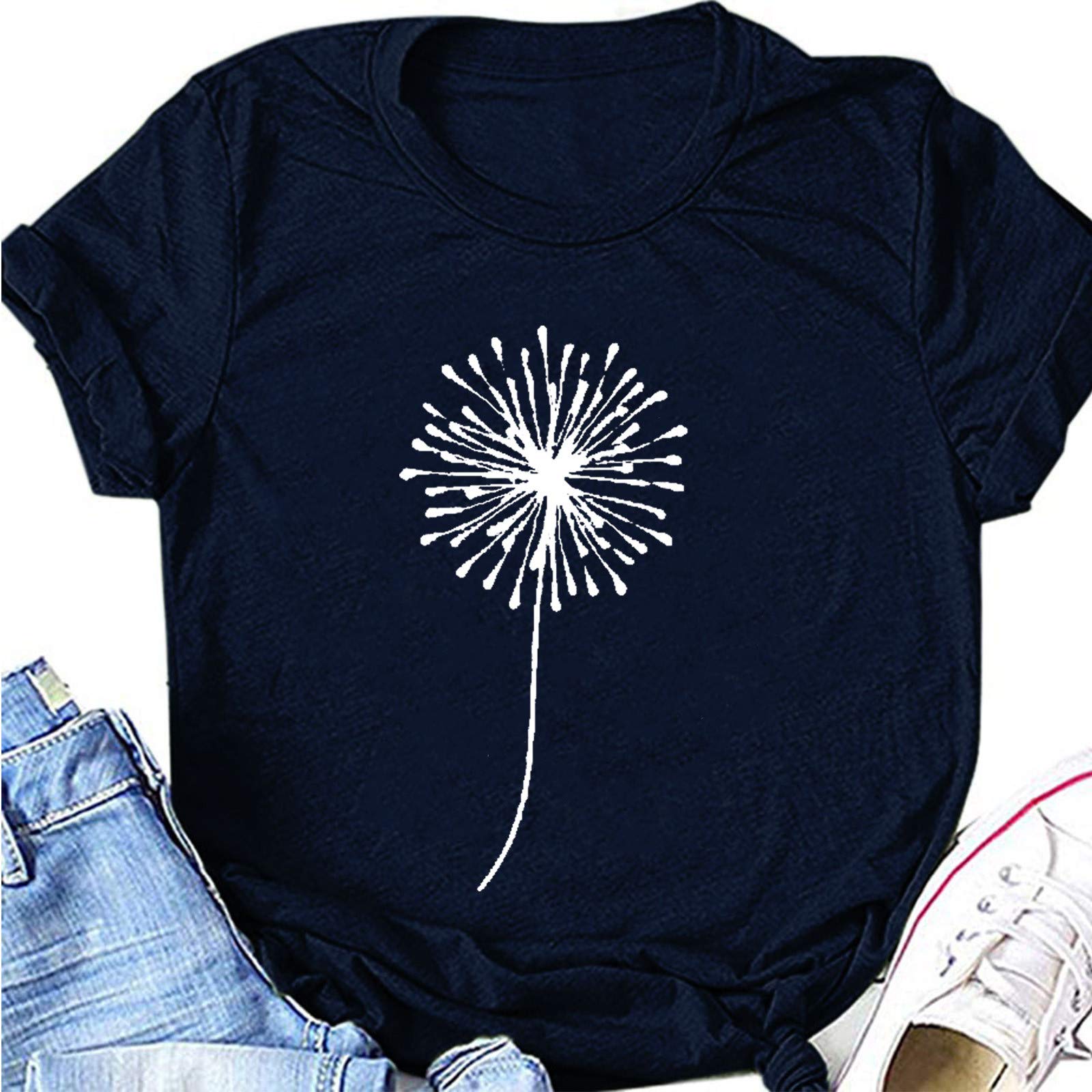 Pollyanna Keong Women's Short Sleeve Sunflower Print Pullover Shirt - Summer Crewneck Tops for Teen Girls & Women | Casual Wear, Beach Outfits, Vacation Style