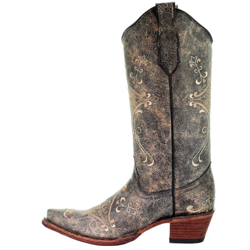 Corral Women's Black Crackle/Bone Embroidered Boots - Perfect for Country Dancing, Rodeos & Western Fashion