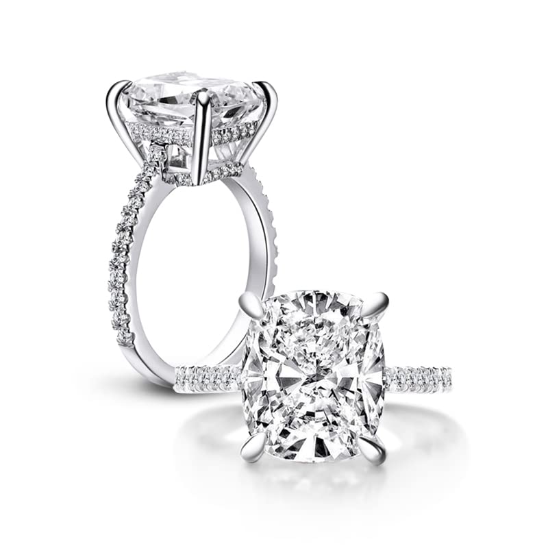 3 Carat Moissanite Cushion Cut Engagement Ring for Women - Platinum Plated Sterling Silver Wedding Band, Promise Ring & Anniversary Jewelry - Perfect for Proposals, Bridal Sets & Special Occasions