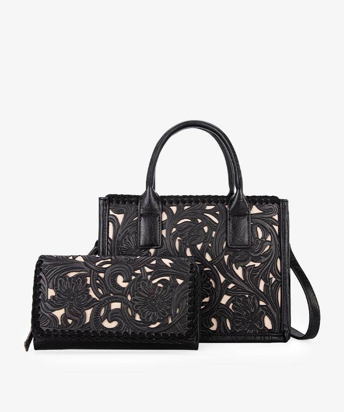 Trinity Ranch Genuine Leather Tooled Tote Bag - Western Style Handbag for Women, Perfect for Work, Travel and Everyday Use