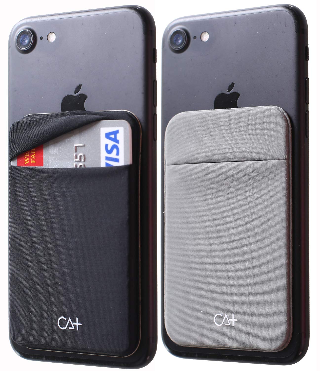 Stick On Phone Wallet Card Holder - Durable Adhesive Sticker for ID & Credit Cards - Compatible with Most Phone Cases (Black + Dark Grey) | Perfect for Hands-Free Shopping, Travel & Everyday Convenience