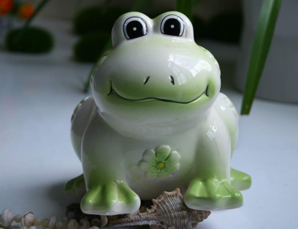 Ceramic Cartoon Frog Planter - Cute Succulent & Flower Pot with Drainage Hole - Green Home Decor for Indoor Plants, Office Desk or Garden Decor