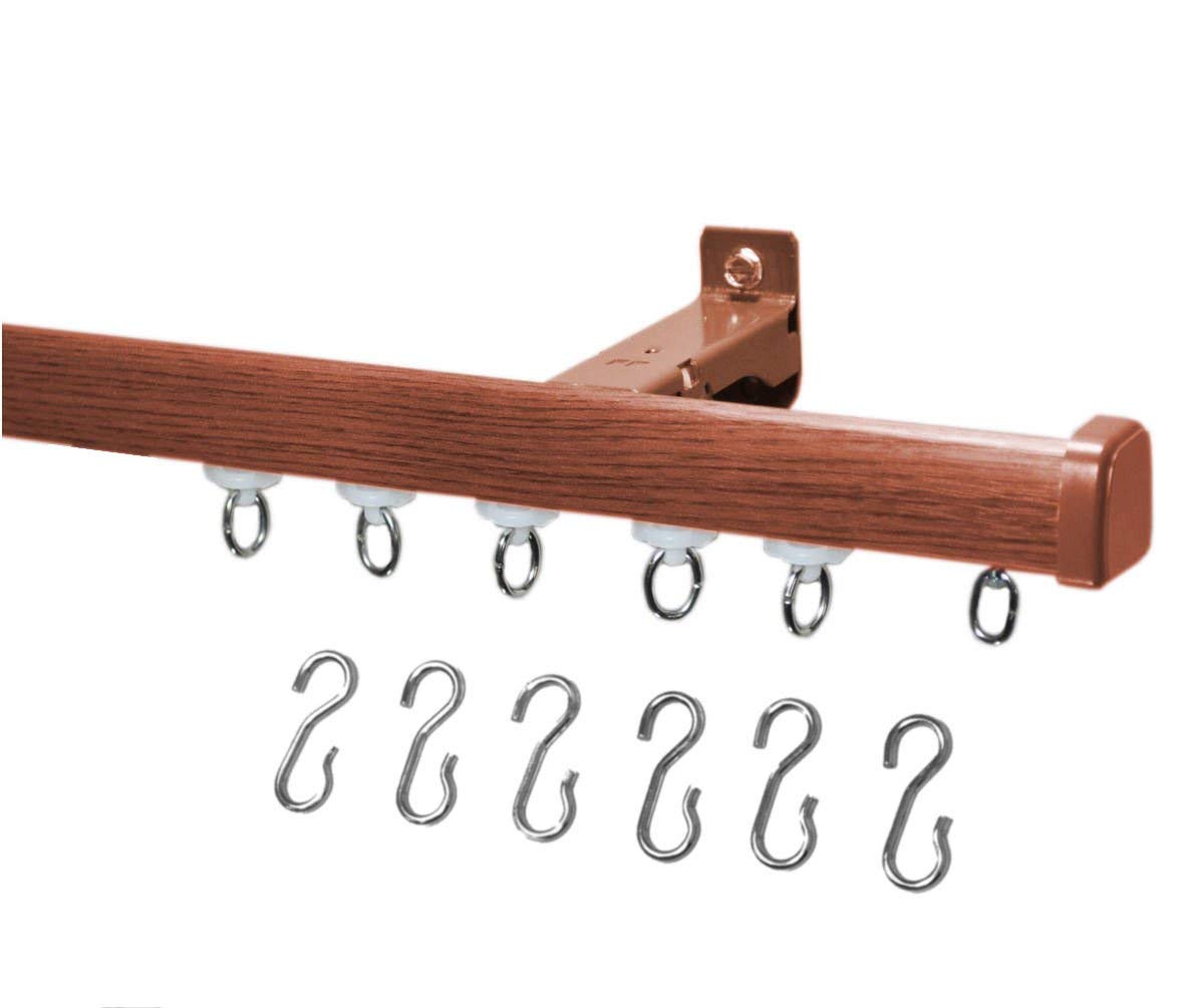 14' Decorative Curtain Track Set for Wall or Ceiling Mount - 2 Sections in Red Oak Finish | Home Décor & Window Treatment Solution for Living Room, Bedroom, or Office