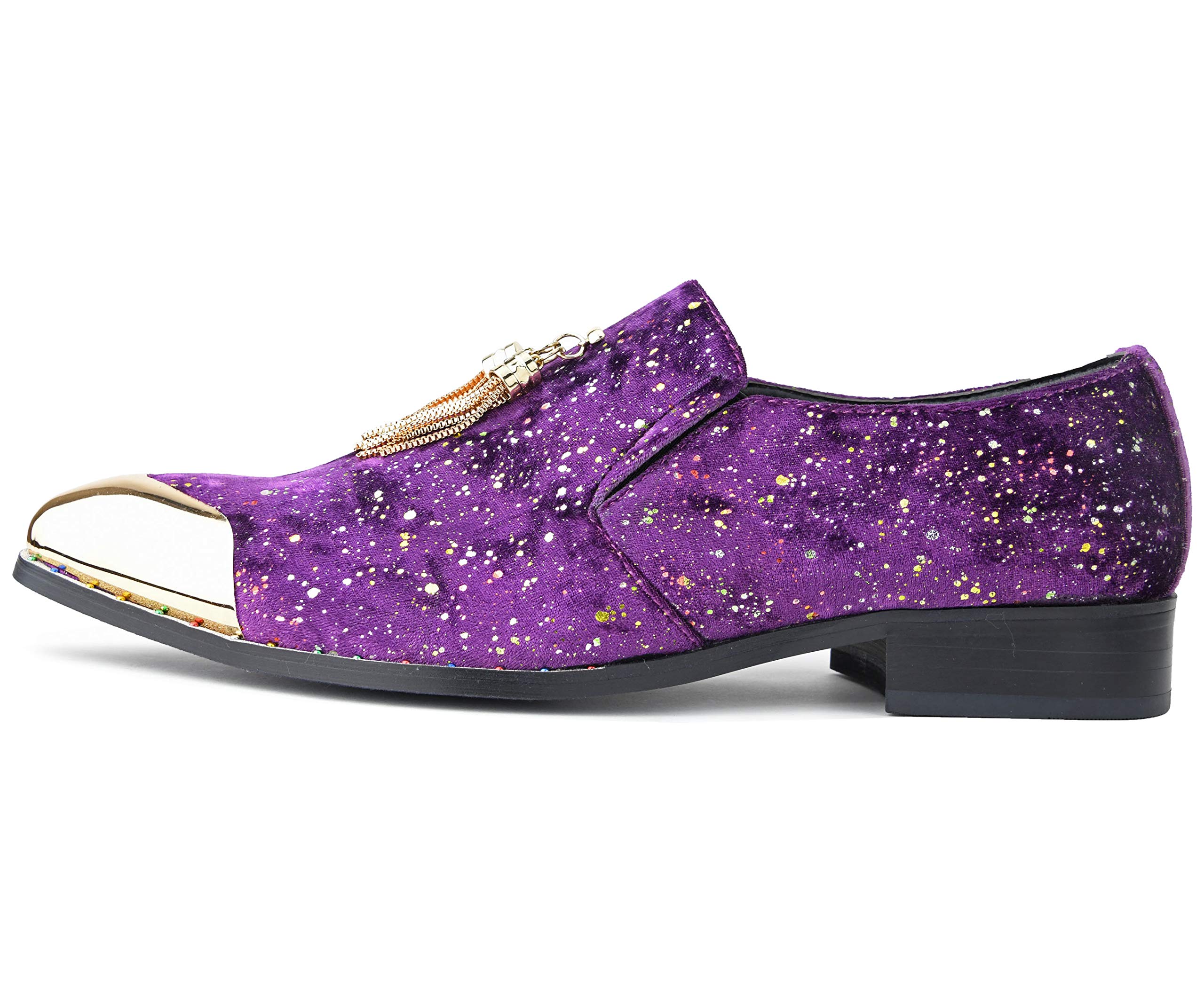 Amali Chaz Men's Velvet Loafers with Gold Chain Tassel & Metal Tip - Luxury Slip-On Dress Shoes for Formal Occasions - Perfect Gift for Weddings, Parties & Business Events