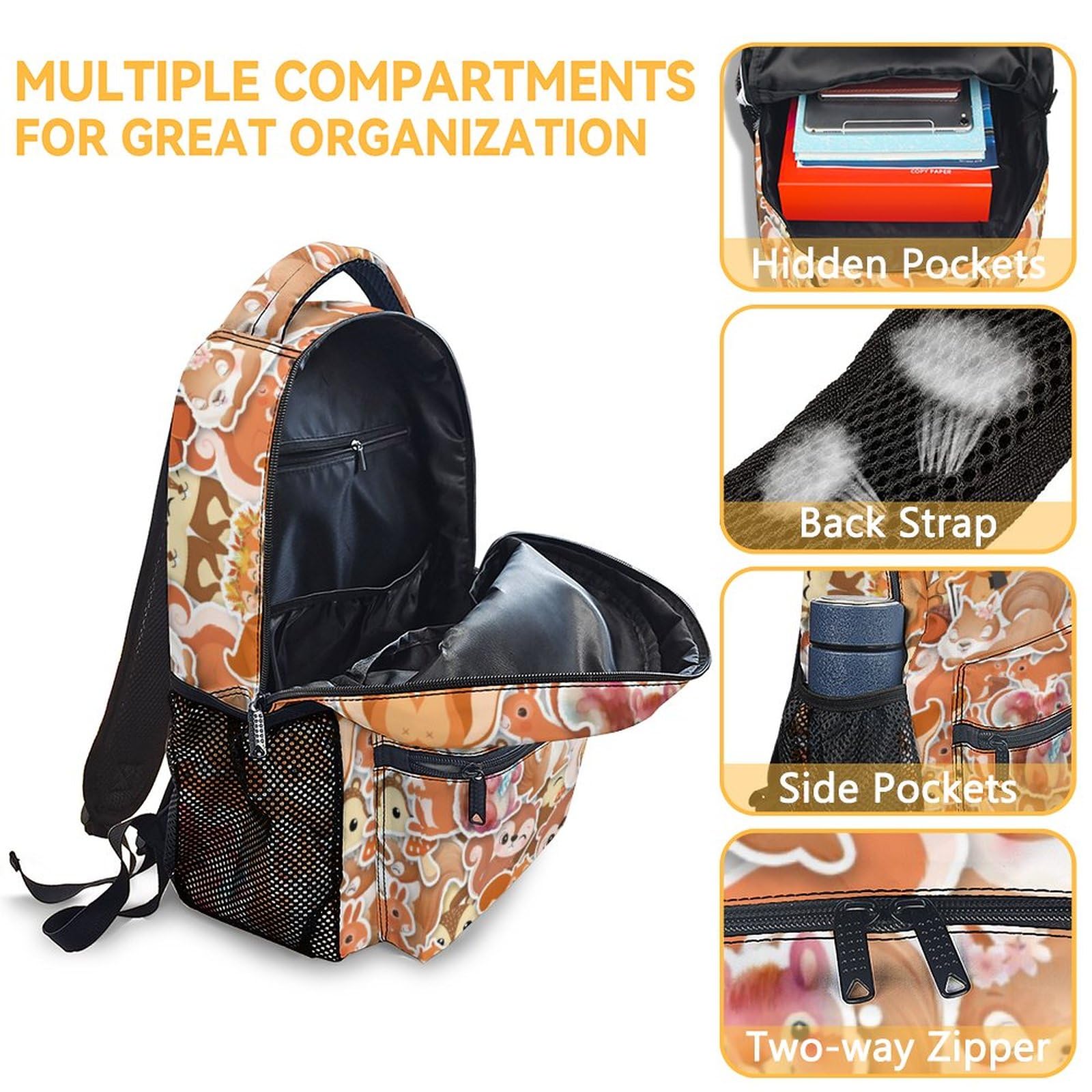 Cute Squirrel Backpack for Kids - 16 Inch Lightweight School Bookbag for Girls & Boys | Durable Backpack for Elementary, Middle School & Outdoor Adventures