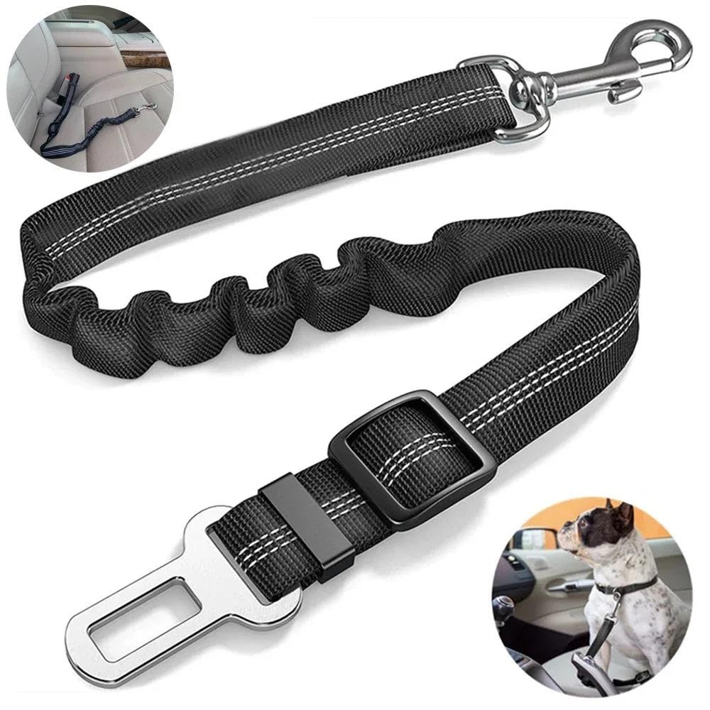 TAHAA 2 Pack Adjustable Dog Seat Belts for Cars - Safety Harness Clip with Elastic Bungee Buffer - Travel Pet Car Accessories for Small Medium Large Dogs | Perfect for Road Trips, Vet Visits & Daily Commutes
