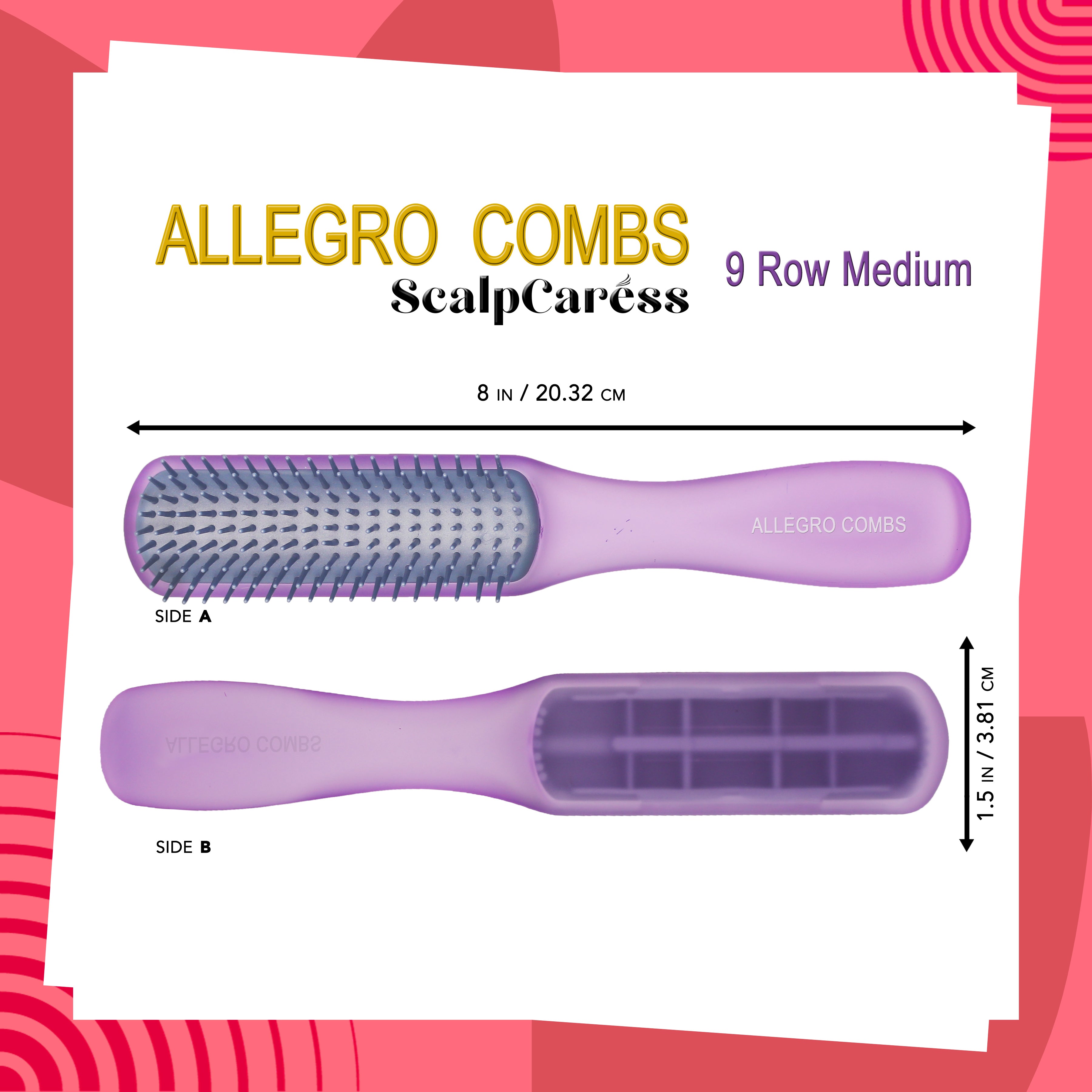 Allegro Combs ScalpCaress Detangling Hair Brush - Gentle Knot Remover for Wet & Dry Hair - Perfect for Styling, Detangling & Scalp Massage at Home or Salon