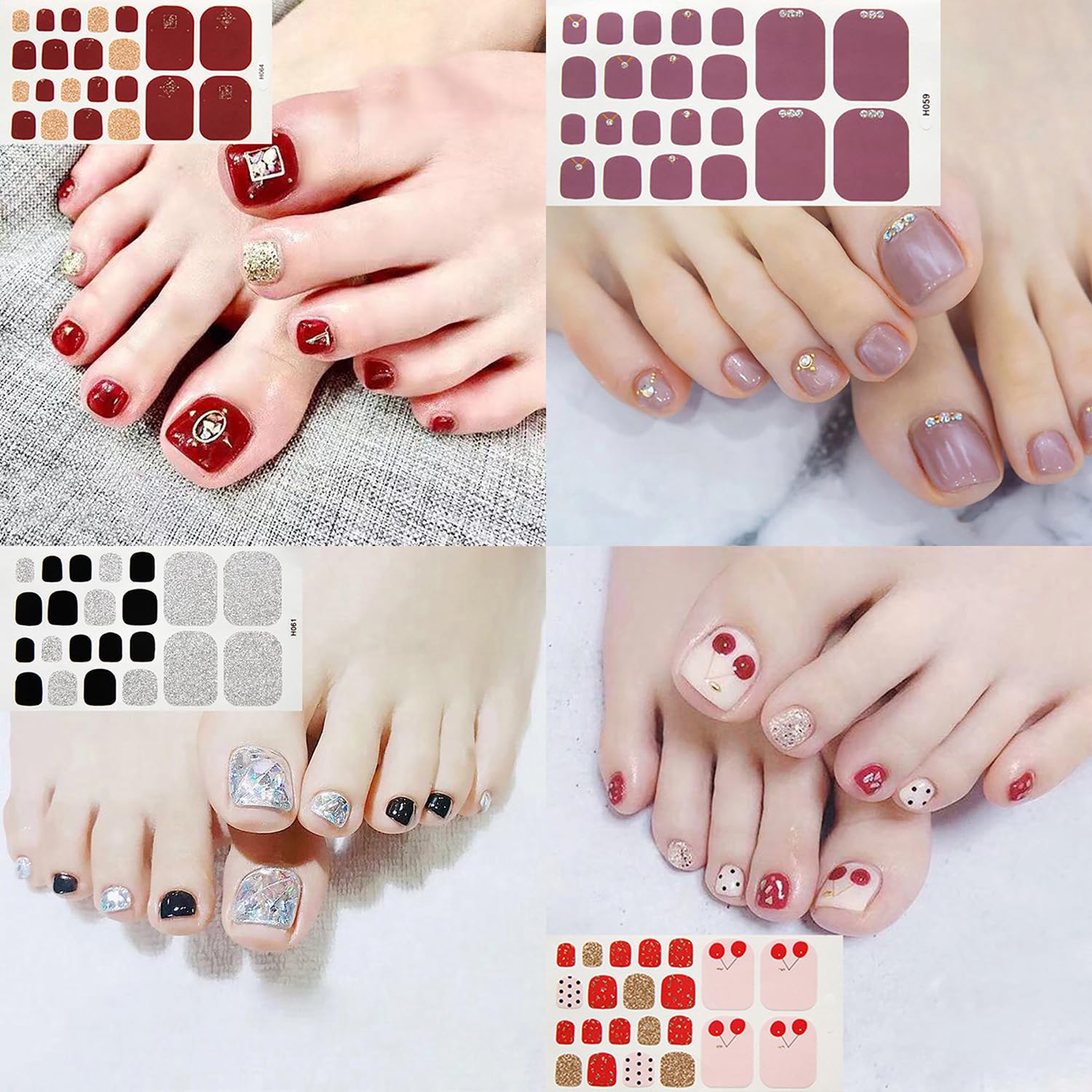 DANNEASY 20 Sheets Self-Adhesive Toe Nail Polish Stickers - Full Nail Wraps for Women, Gel Nail Strips for Toes with Nail File & Cuticle Stick | Easy At-Home Pedicure, Toenail Manicure & Nail Art Design