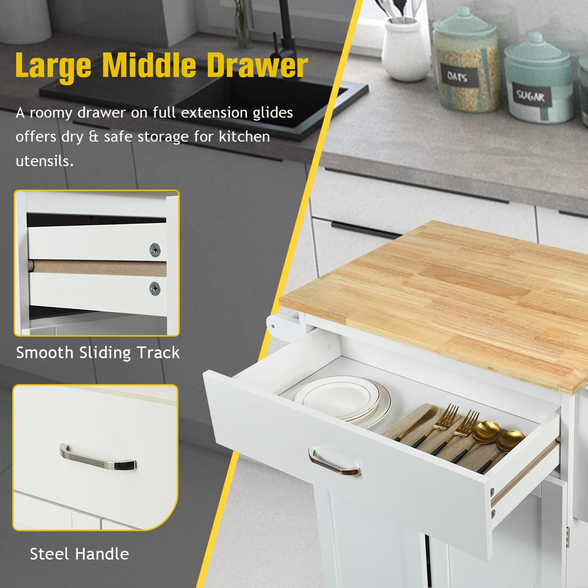 PETSITE Kitchen Island Cart with Wheels - Rolling Mobile Kitchen Storage Cabinet with Drawers, Spice Rack & Towel Rack - Perfect for Small Kitchens, Apartments & Food Prep Stations