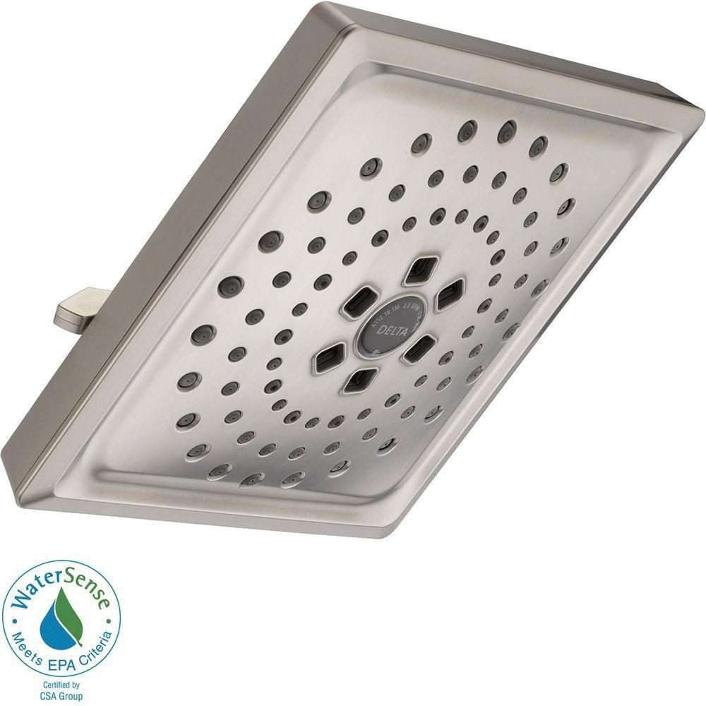 Delta 3-Spray 7-5/8 Inch H2OKinetic Square Raincan Showerhead - Stainless Steel Finish (667544) - Perfect for Modern Bathrooms & Spa-Like Shower Experience