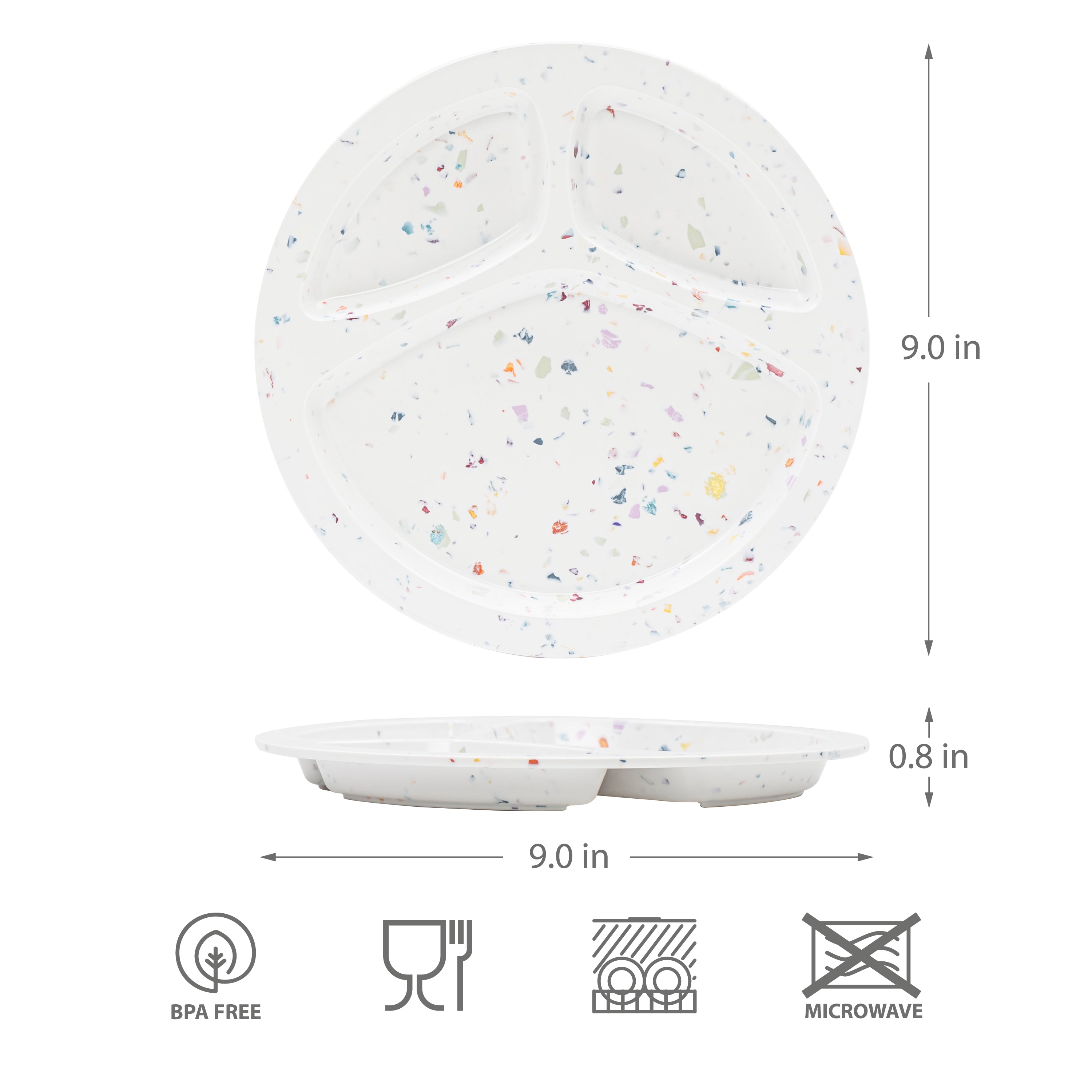 2-Piece 9-Compartment Confetti Divided BBQ Plates - White - Perfect for Outdoor Picnics, Parties & Grilling Events