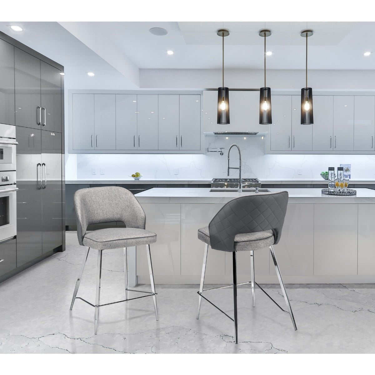 Camille Light Grey Counter Height Chair Set of 2 - Modern Bar Stools for Kitchen Island, Breakfast Nook & Dining Room