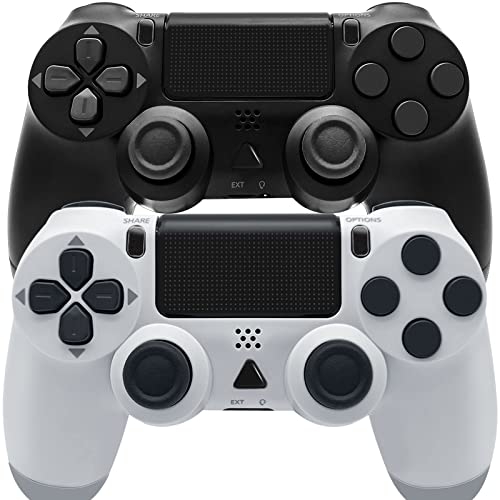 Wireless PS4 Controller Dual Shock with Vibration & Audio - 2 Pack Black & White - Compatible with PS4 Pro/Slim, PS3, PC - Built-in 1000mAh Battery & Charging Cable Included - Perfect for Gaming, Streaming & Multiplayer Sessions