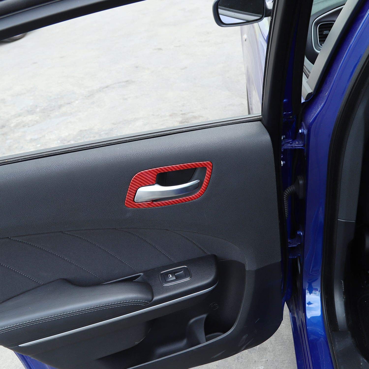 Voodonala ABS Red/Black Fiber Inner Door Handle Bowl Trim Kit (4pcs) for 2011-2019 Dodge Charger - Upgrade Interior Accessories for Car Enthusiasts & Customization Projects