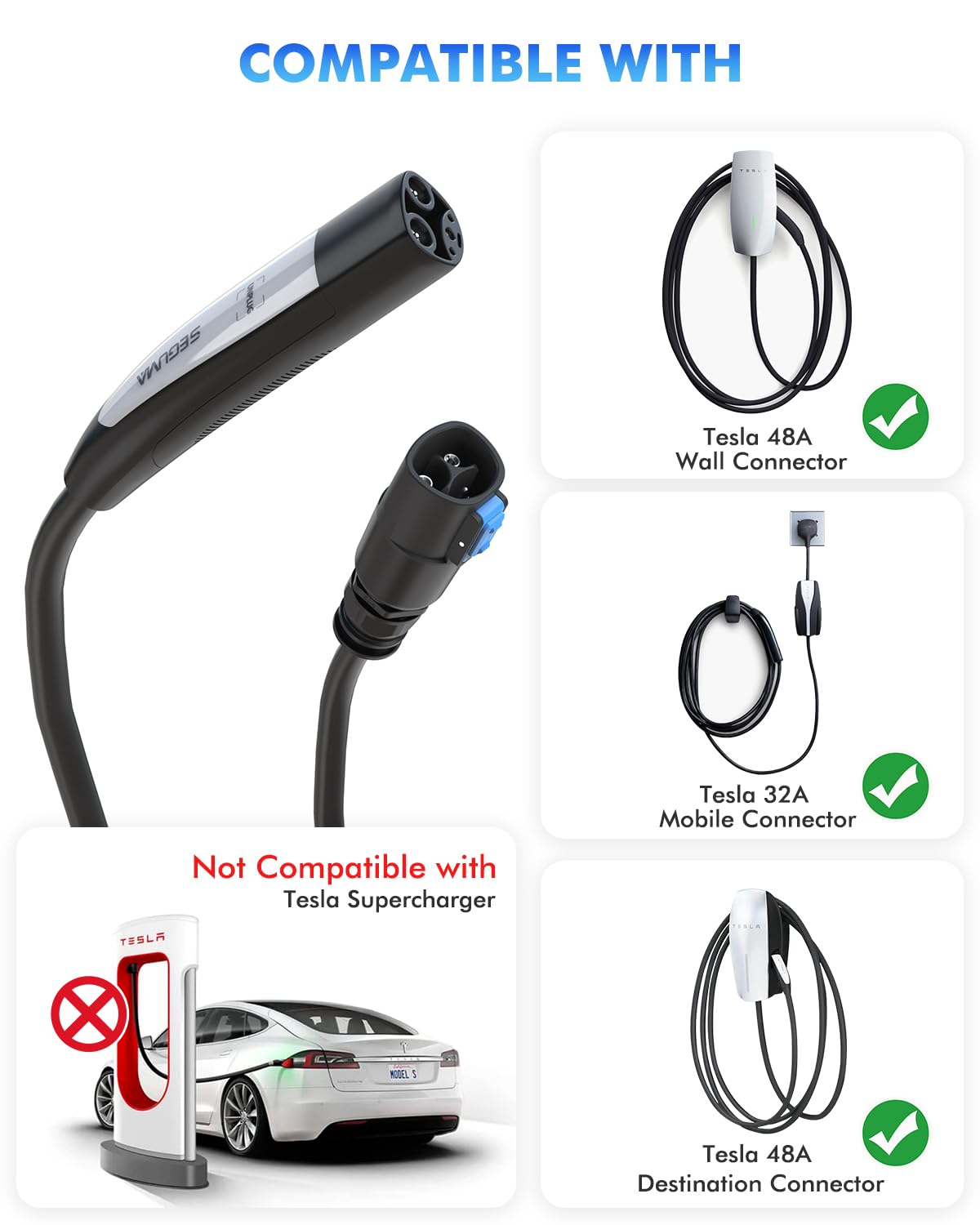 50Amp 21ft NACS EV Charger Extension Cable - 240V 12kW Tesla Charger Extension Cord for Model Y/X/3/S/Cyber-truck - Compatible with Level 1/2 Tesla Mobile & Wall Connectors - Perfect for Home, Garage & Road Trip Charging