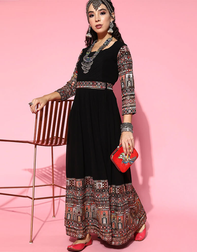 Stylish Black Designer Casual Kurti for Women - Ready to Wear Georgette Top for Everyday Comfort | Perfect for Office, Outings & Special Occasions