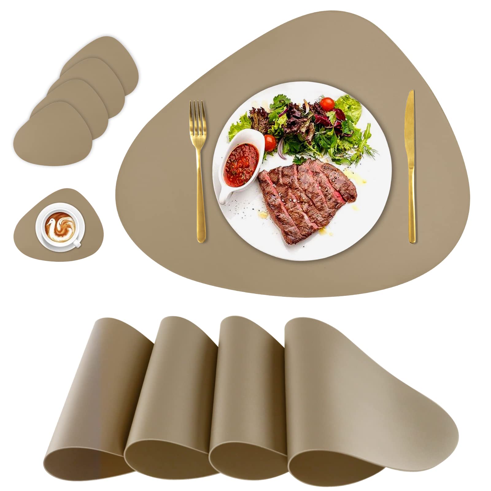 Premium Faux Leather Placemats Set of 4 - Heat-Resistant, Washable & Wipeable Round Table Mats for Dining - Modern Nordic Style Kitchen Table Decor (Apricot) - Perfect for Dinner Parties, Holiday Gatherings & Everyday Use
