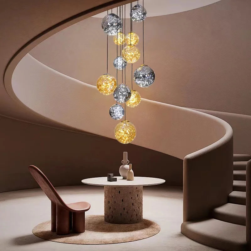 Modern Ayla Bubble Art Chandelier - Contemporary Stairwell Lighting Fixture for Home & Hotel Decor | Perfect for Entryway, Living Room & Staircase Lighting