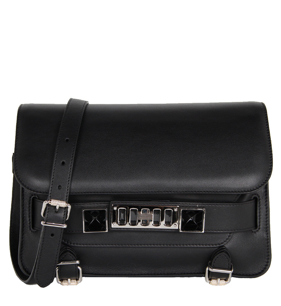 PS11 Classic Smooth Leather Handbag with Black Studs - Stylish Women's Shoulder Bag for Work, Travel & Evening Out