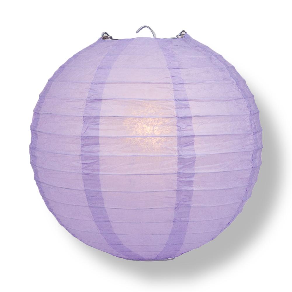 24 Pack Lavender Round Paper Lanterns with Even Ribbing - Chinese Hanging Wedding & Party Decorations for Indoor/Outdoor Events