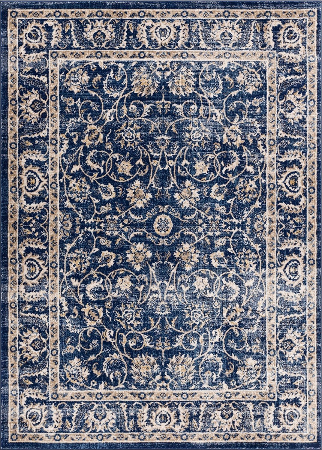 Well Woven Essex Blue & Beige Vintage Persian Oriental Sarouk Area Rug 7'10