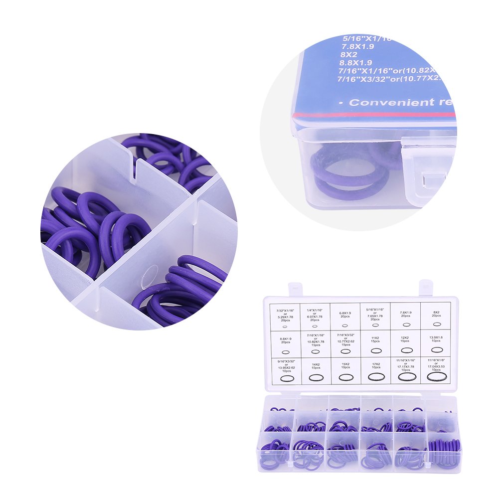 18 Sizes 270Pcs AC Rubber Gasket Kit - Universal Car Air Conditioning Compressor Seal Repair Set for Auto Vehicle Maintenance | HVAC System & AC Unit Repair Accessories