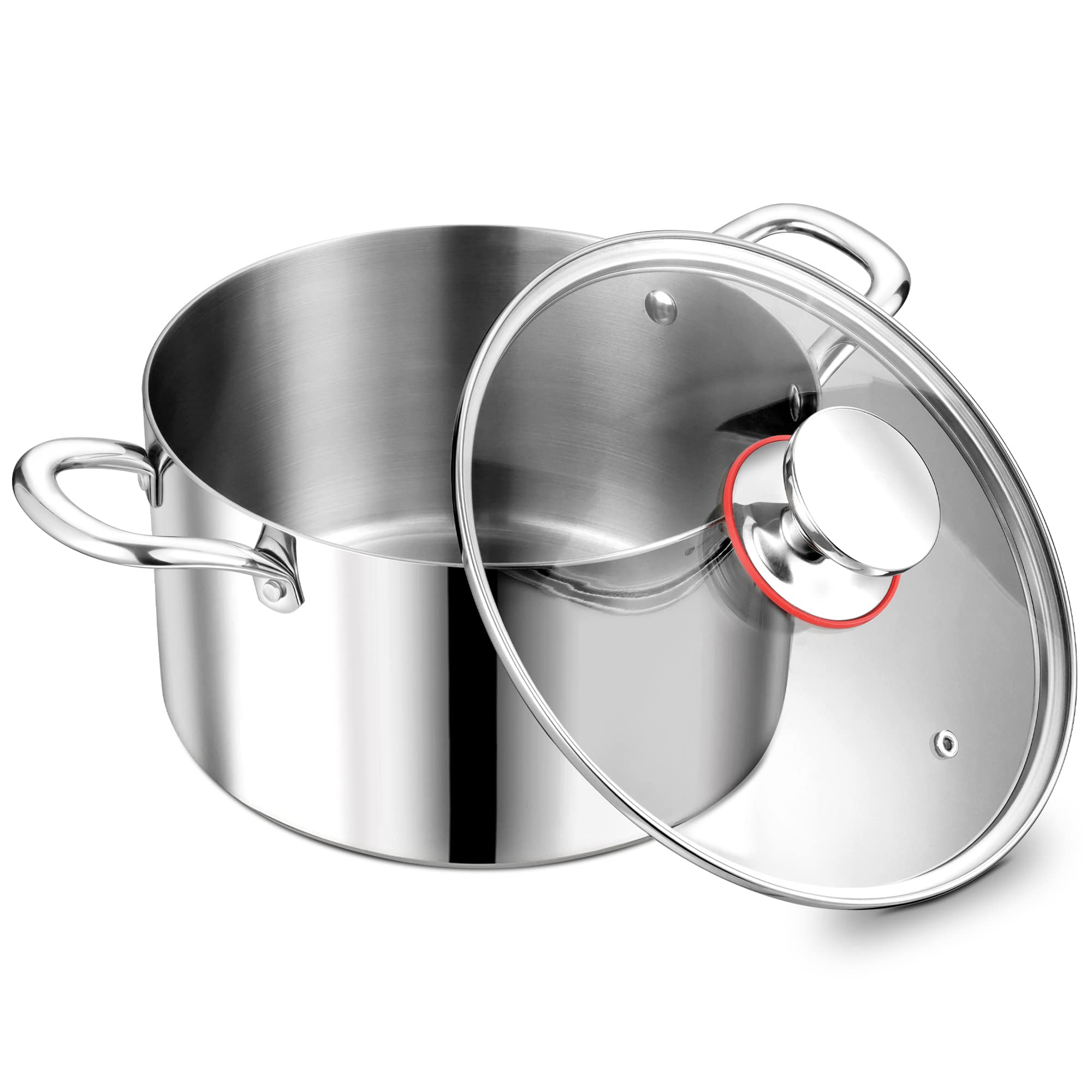 **P&P CHEF 5-Quart Tri-Ply Stainless Steel Stockpot with Glass Lid – Induction Compatible Soup, Pasta & Vegetable Pot for All Stoves – Sturdy Double Handles & Dishwasher Safe – Ideal for Home Cooking & Meal Prep**