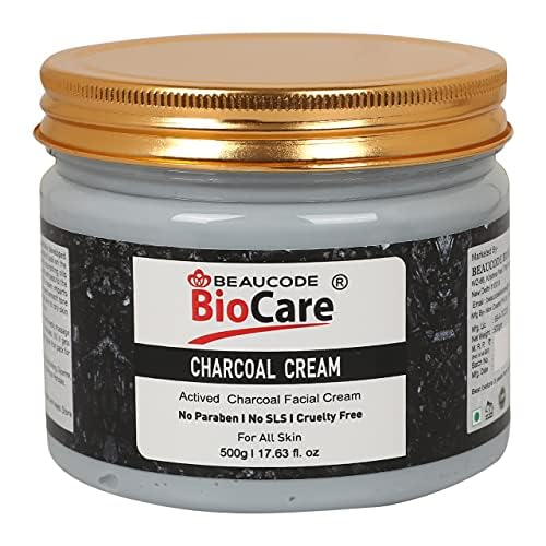 Beaucode BioCare Charcoal Face Cream 500Gm - Natural & Organic Skincare for Women & Men, All Skin Types | Paraben-Free, SLS-Free, Sulfate-Free, Cruelty-Free | Deep Cleansing & Detoxifying for Acne, Blackheads & Oily Skin | Daily Face Moisturizer & Night Cream