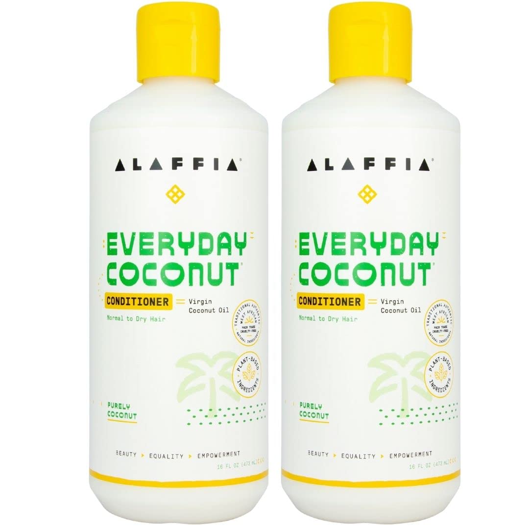 Alaffia Everyday Coconut Conditioner for Wavy & Curly Hair - Daily Moisturizer with Virgin Coconut Oil, Vitamin E & Ginger Extract - 2 Pack (16 Fl Oz) - Perfect for Hydration & Frizz Control at Home or Salon