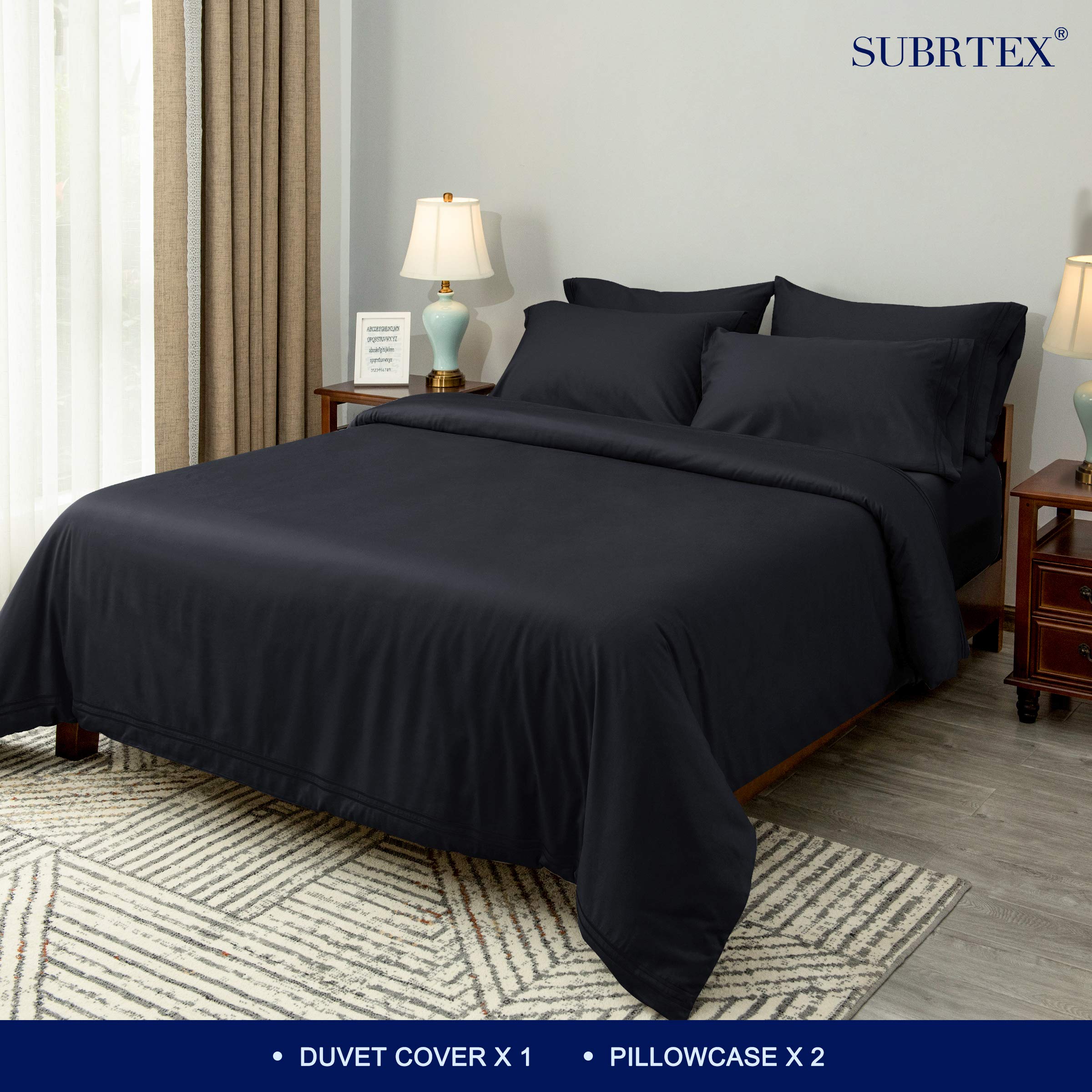 SUBRTEX Luxury Tencel Duvet Cover Set - 3 Piece Full/Queen Size with Button Closure - Premium Silky Cotton Bedding Set Includes 2 Pillowcases - Lightweight & Breathable for All Seasons - Hotel Quality Comfort (Dark Gray) - Perfect for Home, Guest Room & Airbnb Stays