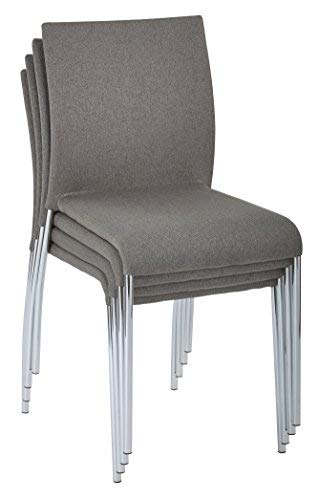 OSP Home Furnishings Conway Upholstered Stacking Chairs with Chrome Legs, Set of 4, Smoke Gray - Modern Dining Chairs for Kitchen, Restaurant, Office or Event Seating