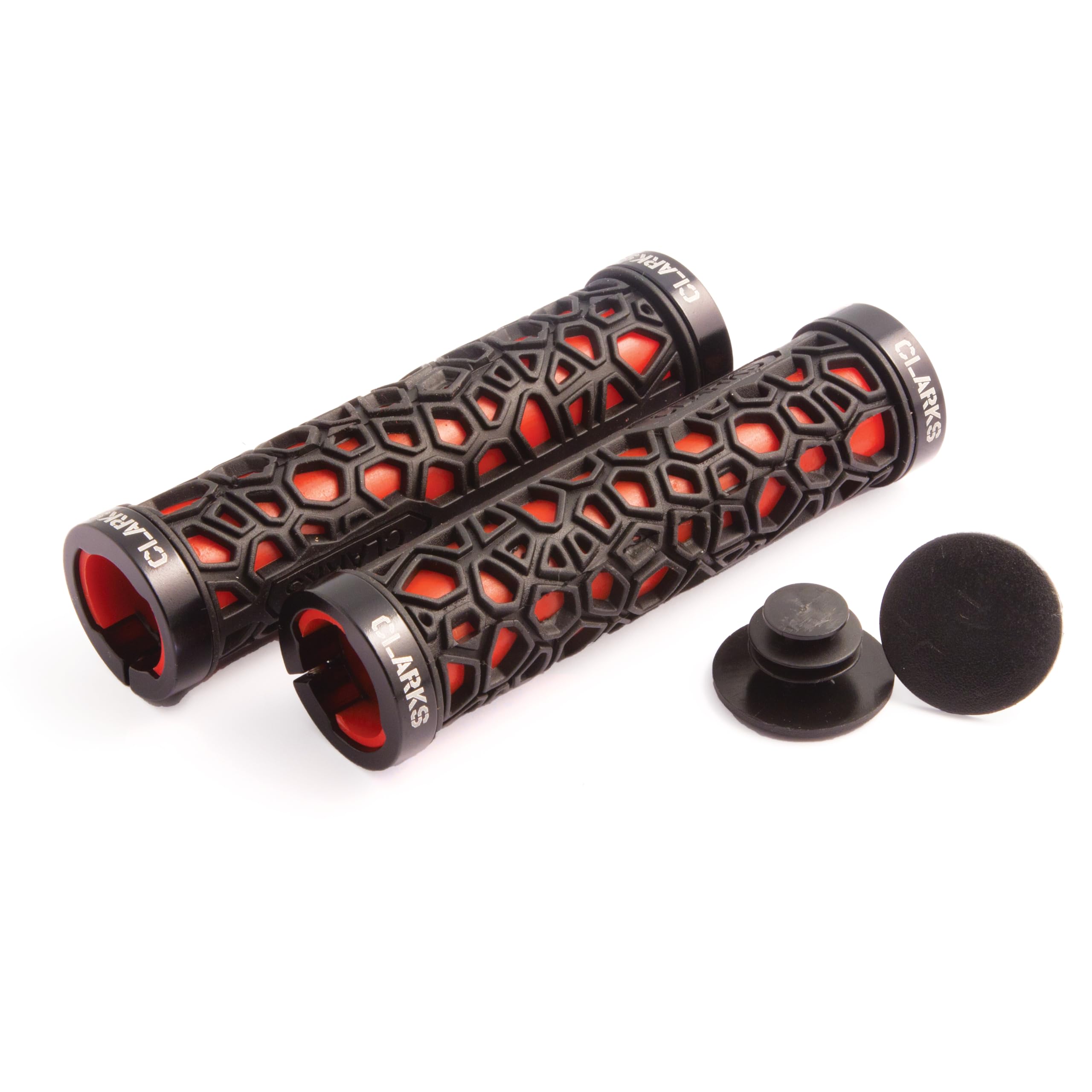 Clarks Lock On Grips - 130mm Double-Sided Rubber Bicycle Handlebar Grips with Raised Grip Pattern & Anodized Lock-On Technology (3 Colors) - Perfect for Mountain Bikes, Road Bikes & BMX Cycling