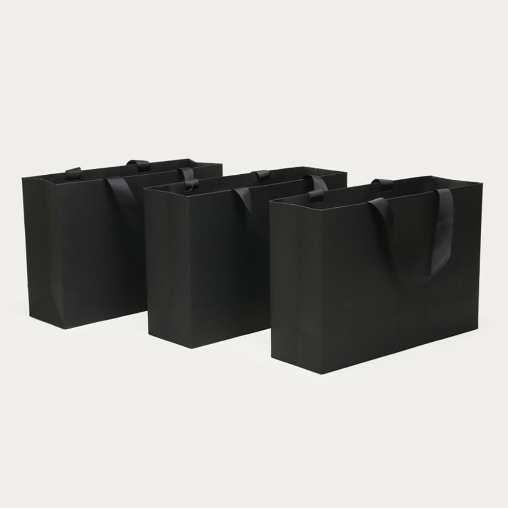 10 Large Black Gift Bags with Handles & Tissue Paper - 12.6