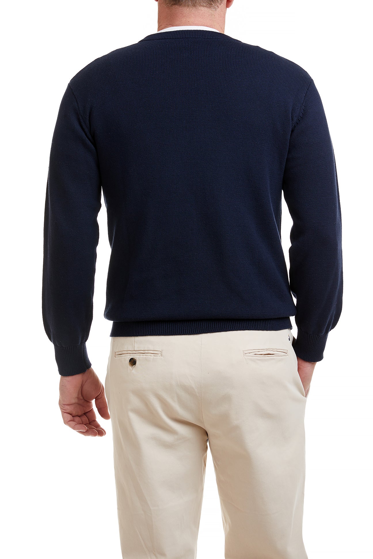 Men's Navy Blue Crew Neck Sweater with American Flag Design - Casual Wear, Patriotic Outfit for Holidays & Everyday Comfort
