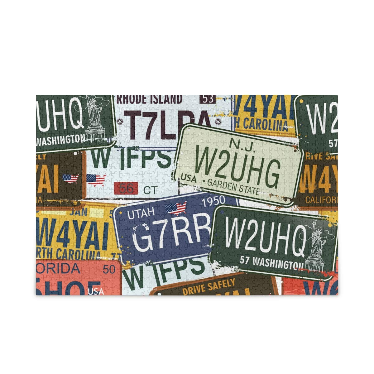ALAZA Vintage Car License Plate 1000-Piece Jigsaw Puzzle for Adults - Challenging Brain Teaser & Home Decor Puzzle Game | Perfect for Family Game Nights, Stress Relief & Wall Art