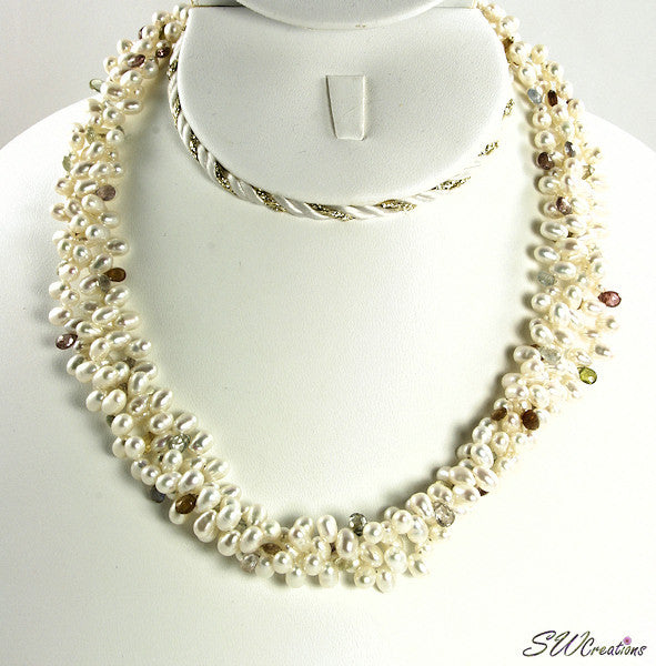 Elegant Sapphire Gemstone & Pearl Beaded Necklace for Women | Handmade Jewelry Gift for Brides, Party & Special Occasions