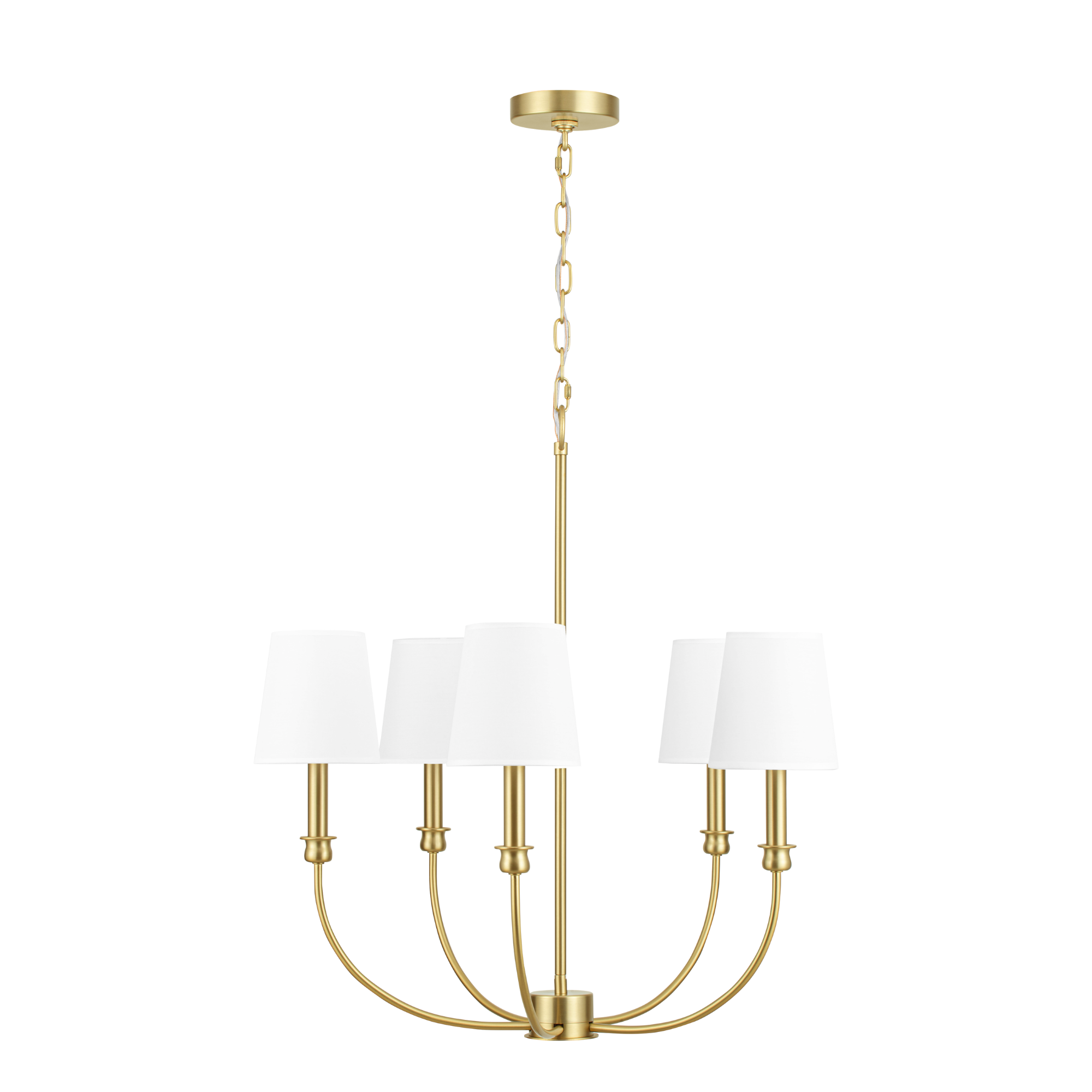 5-Light Billet Chandelier in Brushed Gold with Fabric Shades - Elegant Dining Room & Bedroom Ceiling Lighting Fixture