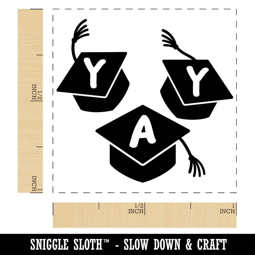 Graduation Caps Self-Inking Rubber Stamp - 1 Inch Small Black Ink Stamp for Diplomas, Certificates & Congratulations Cards - Perfect for Graduation Parties, School Events & Teacher Gifts