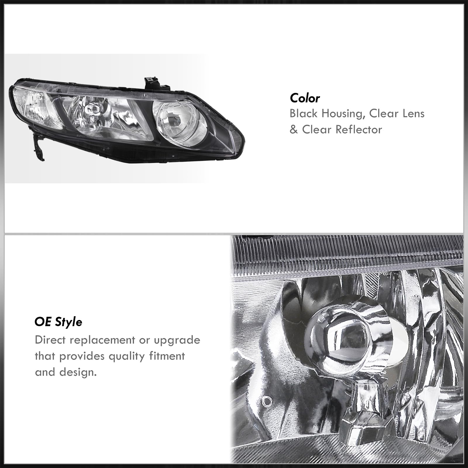 Black Clear Lens Headlights for Civic Sedan 2006-2011 - Bumper Lamps Assembly Pair - Night Driving Upgrade