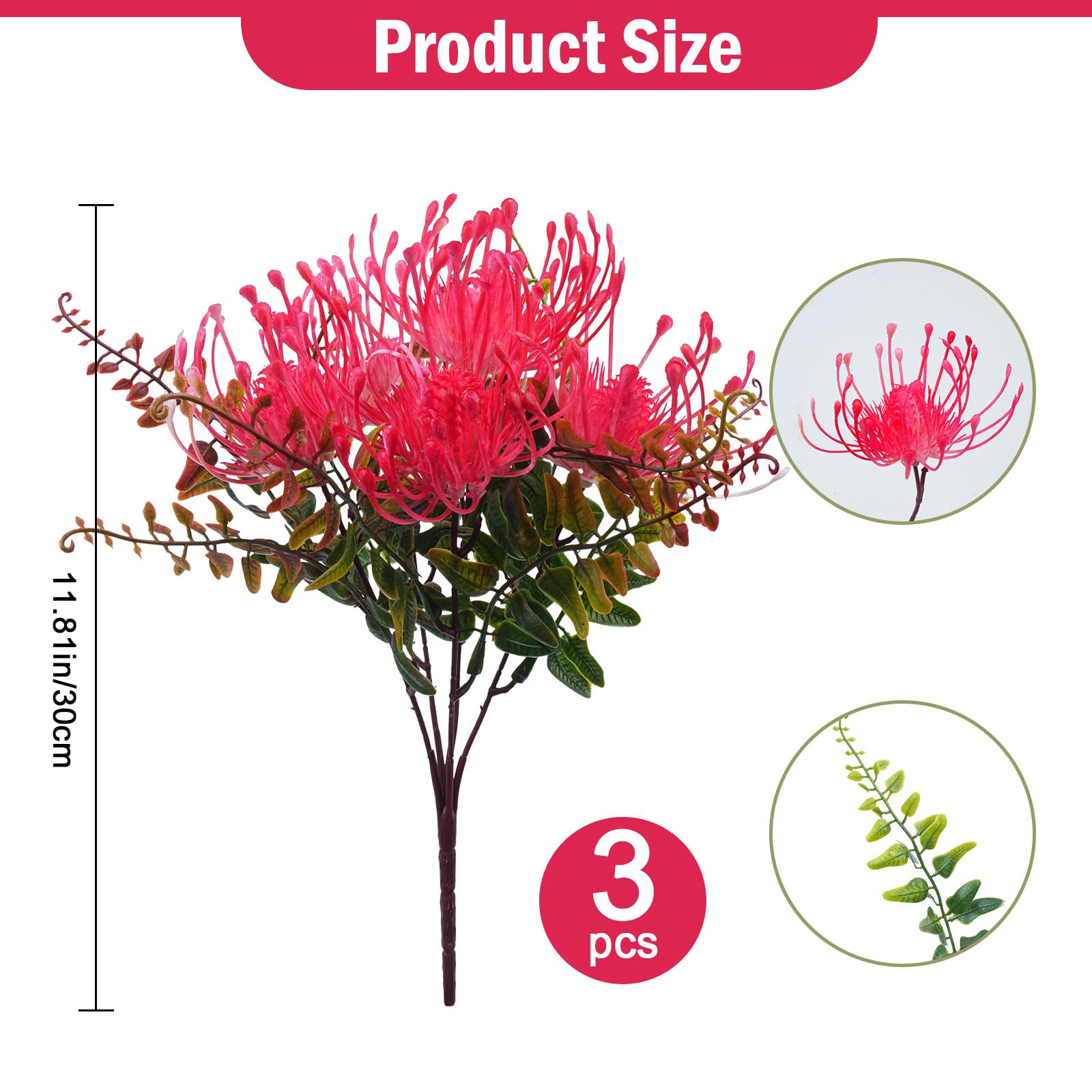 3pcs Artificial Tropical Chrysanthemum Flowers - Plastic Home Decor for Bathroom, Outdoor Wedding, Table Centerpieces (Hot Pink) - Perfect for Party Decorations, Garden Arrangements & DIY Crafts