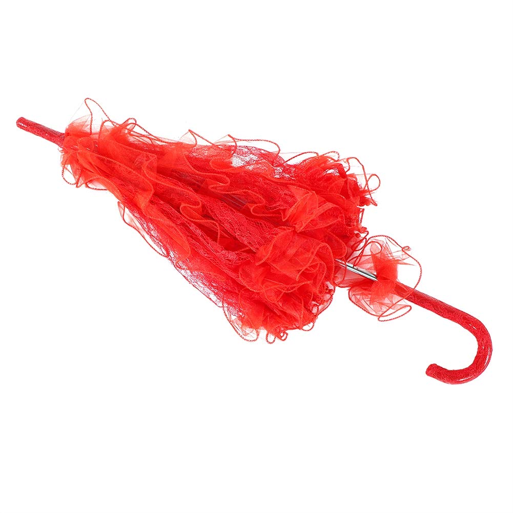 Bridal Lace Cotton Parasol - Wedding Umbrella for Photography & Party Decor (Red)