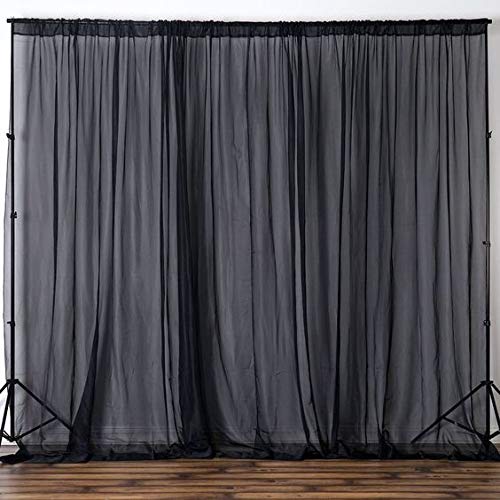 Sheer Lightweight Black Chiffon Window Curtain Panel - 58