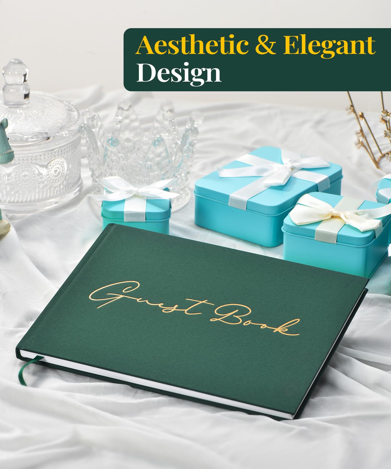 Elegant Wedding Guest Book - Classic Guest Book for Wedding Reception, Baby Shower, Bridal Shower, Birthday & Graduation - 100 Blank Pages for Signatures & Photos - Green - Perfect for Cherishing Special Memories