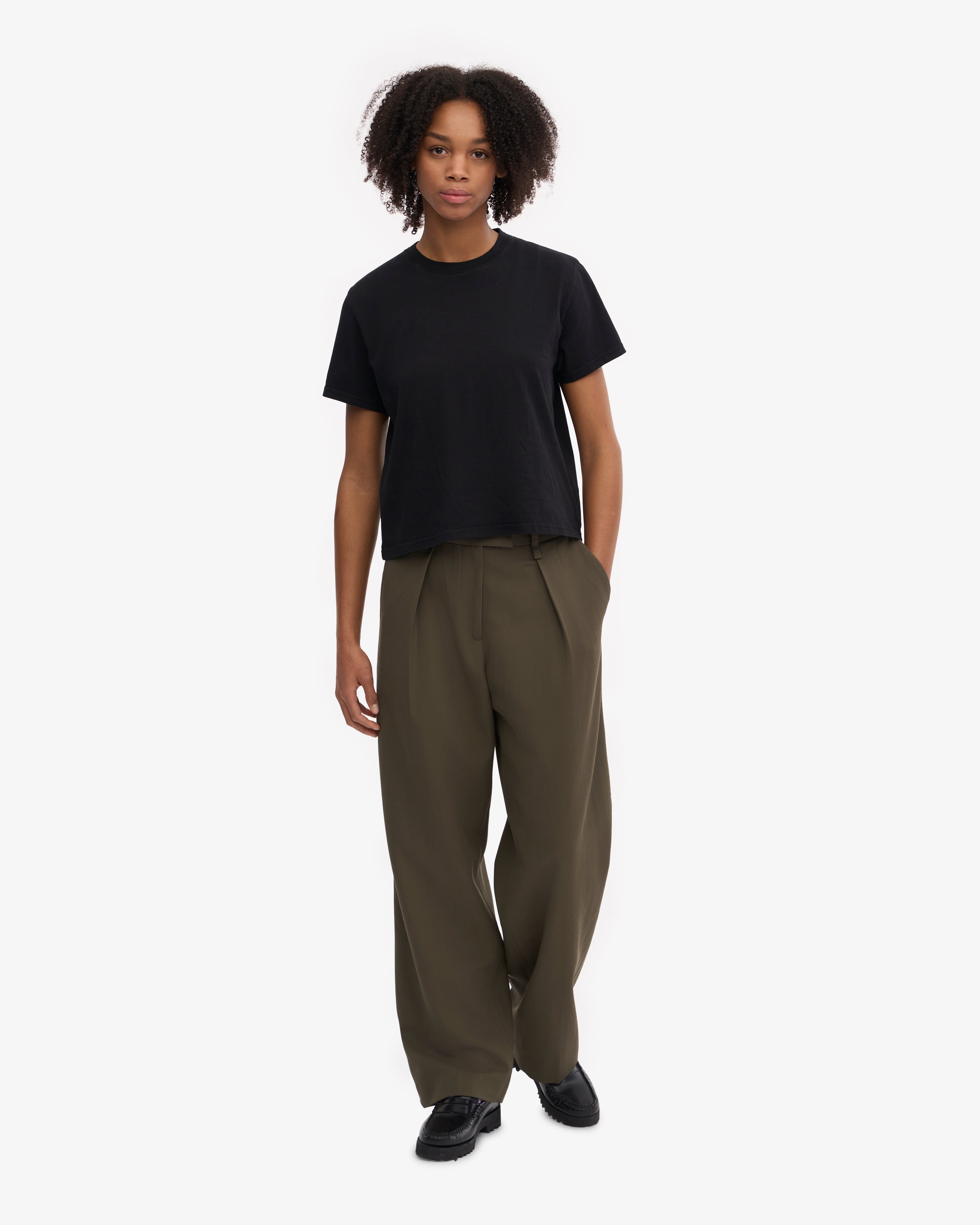 Organic Boxy Crop Tee - Deep Black | Women's Casual Short Sleeve T-Shirt | Perfect for Yoga, Streetwear & Everyday Comfort