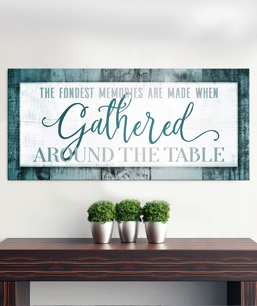 Vintage 'The Fondest Memories' Framed Wall Art Sign - Large 60x27 Inch Teal Kitchen & Dining Room Decor - Perfect for Farmhouse, Rustic & Modern Home Décor