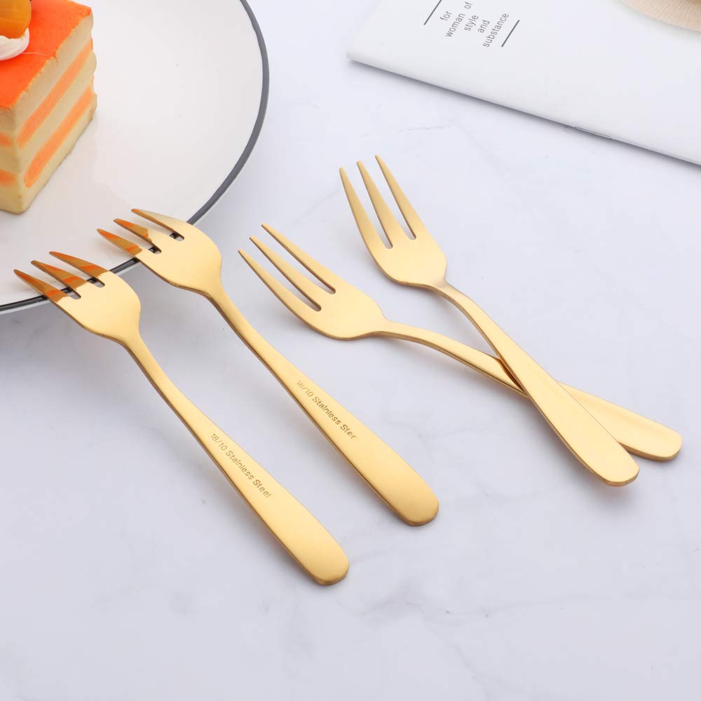 Premium Stainless Steel Dessert Forks Set of 10 - 5.5 Inch Gold Cocktail & Appetizer Forks - 3-Tine Mini Fruit & Salad Forks - Perfect for Parties, Weddings, and Fine Dining