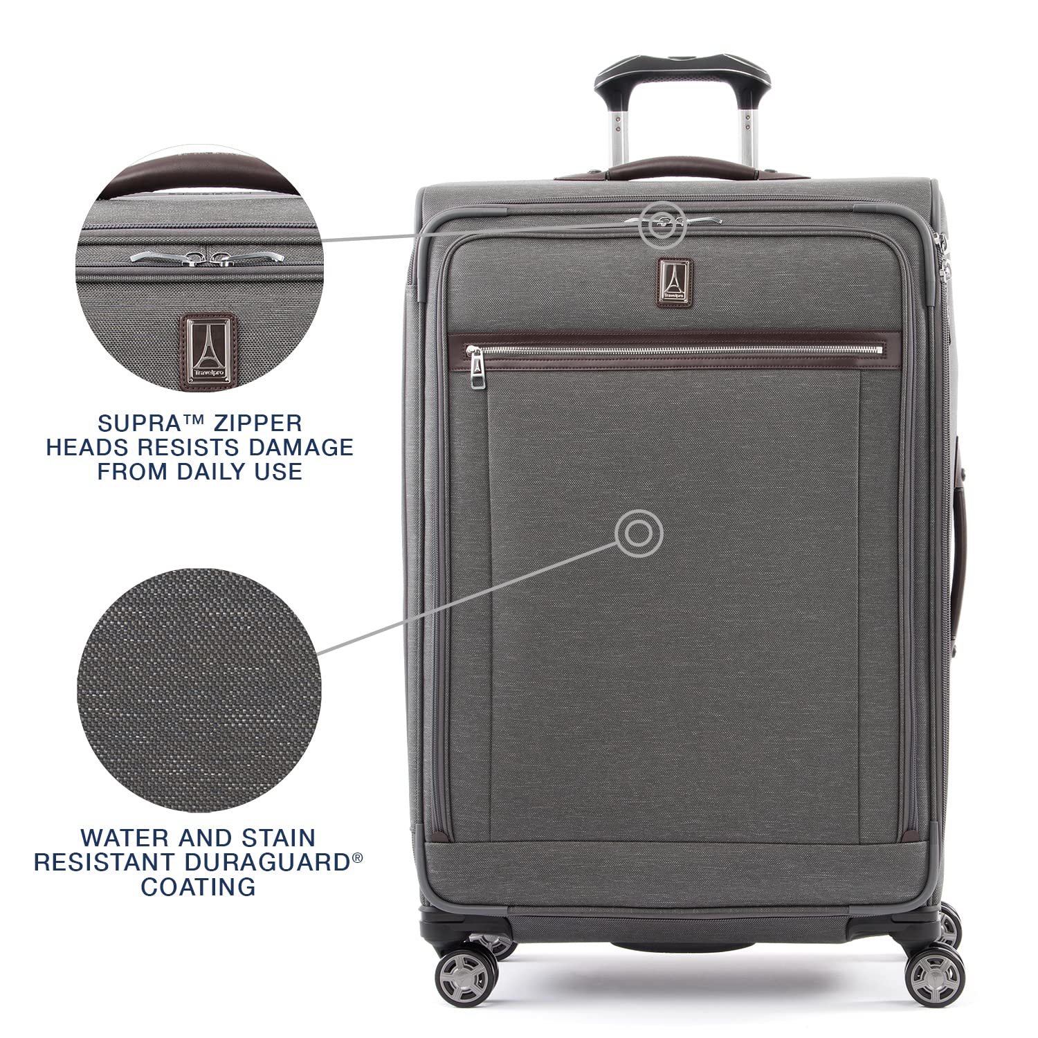 Travelpro Platinum Elite Expandable 29-Inch Large Checked Luggage with 8 Spinner Wheels & TSA Lock - Vintage Grey Softside Suitcase for Men & Women | Perfect for International Travel & Business Trips