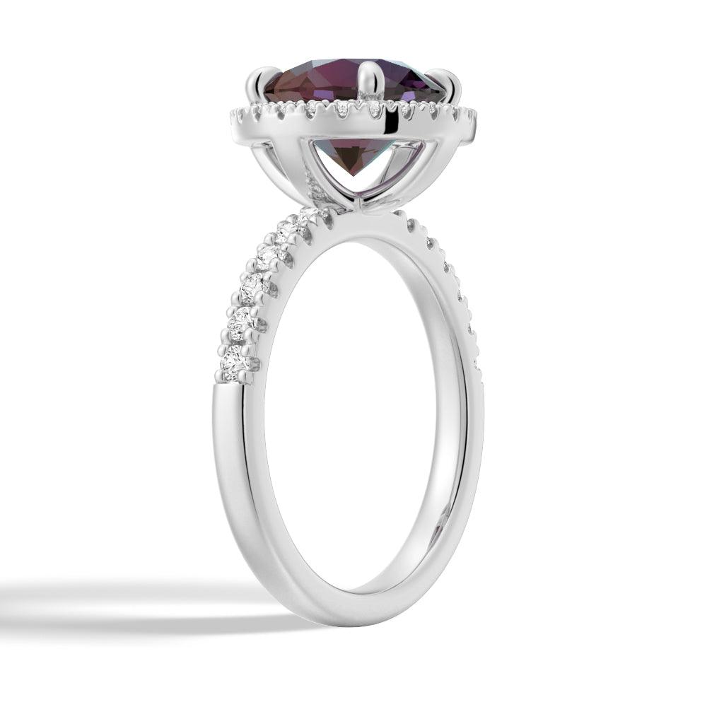3 CT Round Cut Alexandrite Engagement Ring with Moissanite Halo Pavé - Perfect for Proposals, Anniversaries & Special Occasions